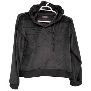 Lauren Ralph Lauren Velour Hoodie Pullover Black Label‎ Tonal Logo Women's L